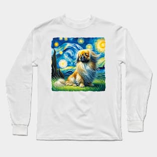 Starry Pekingese Dog Portrait - Pet Portrait Long Sleeve T-Shirt